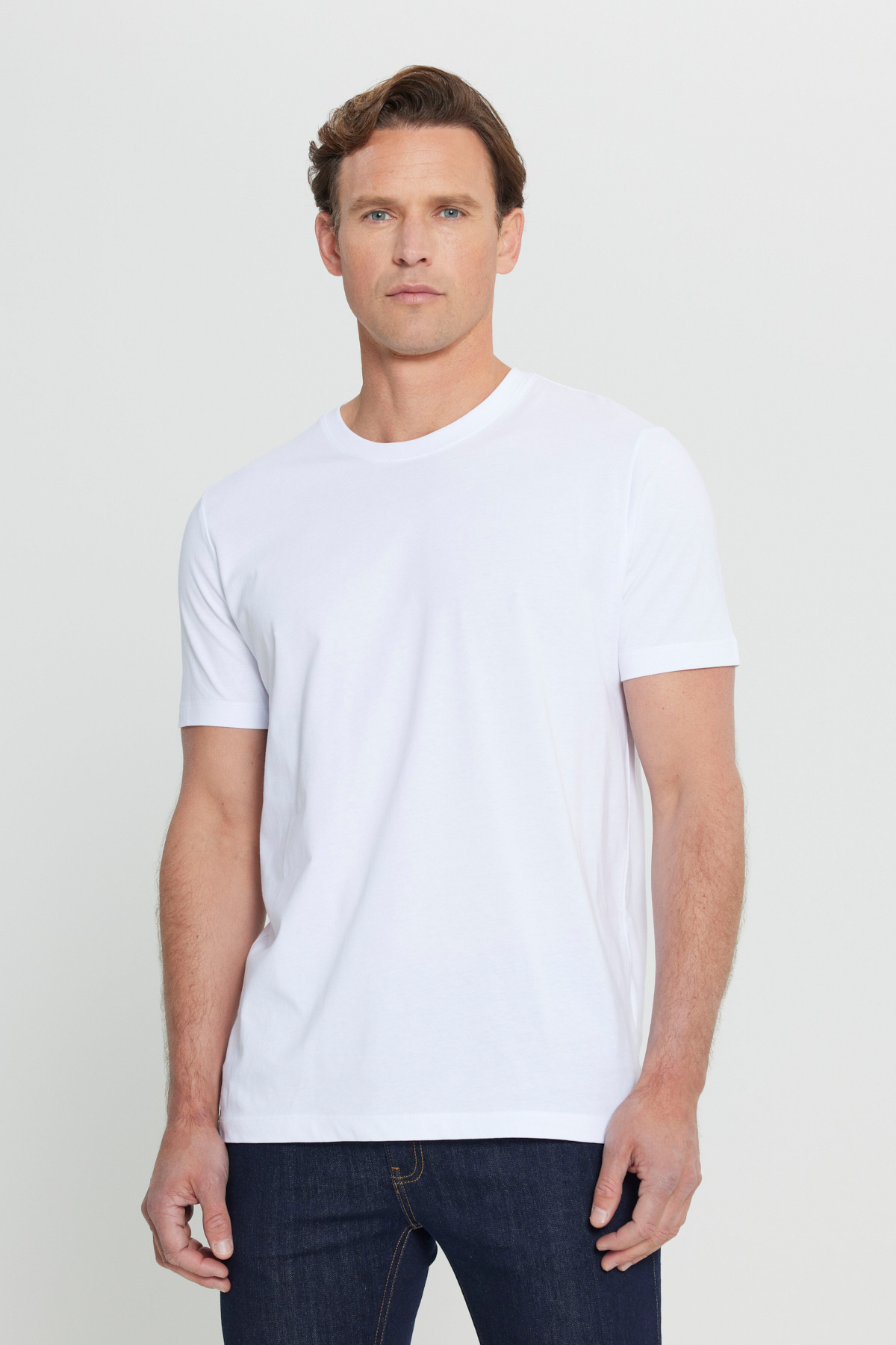 AC&Co / Altınyıldız Classics Erkek/unisex Beyaz %100 Pamuk Slim Fit Dar Kesim Bisiklet Yaka Basic Tişört görsel 7