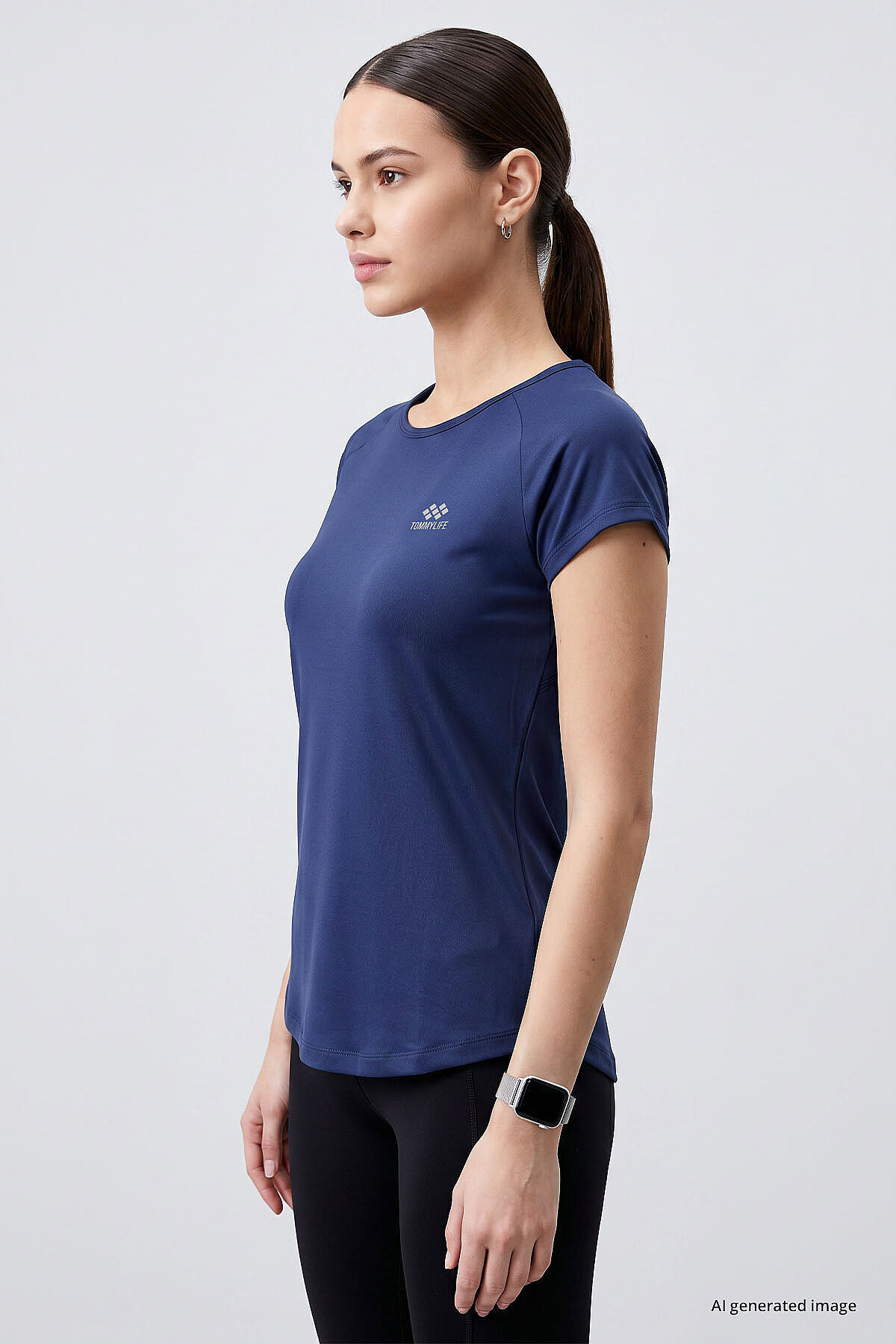 TOMMY LIFE Arka Detay Indigo Kadın Tshirt T05BY-97101_1 görsel 3