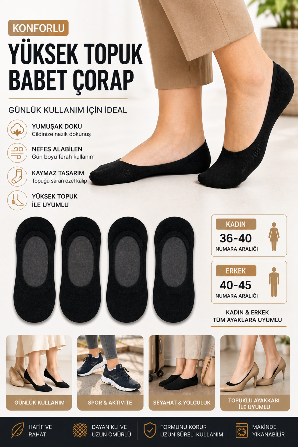 UZN SOCKS 6 Pairs of Ballerina Booties Cotton Socks