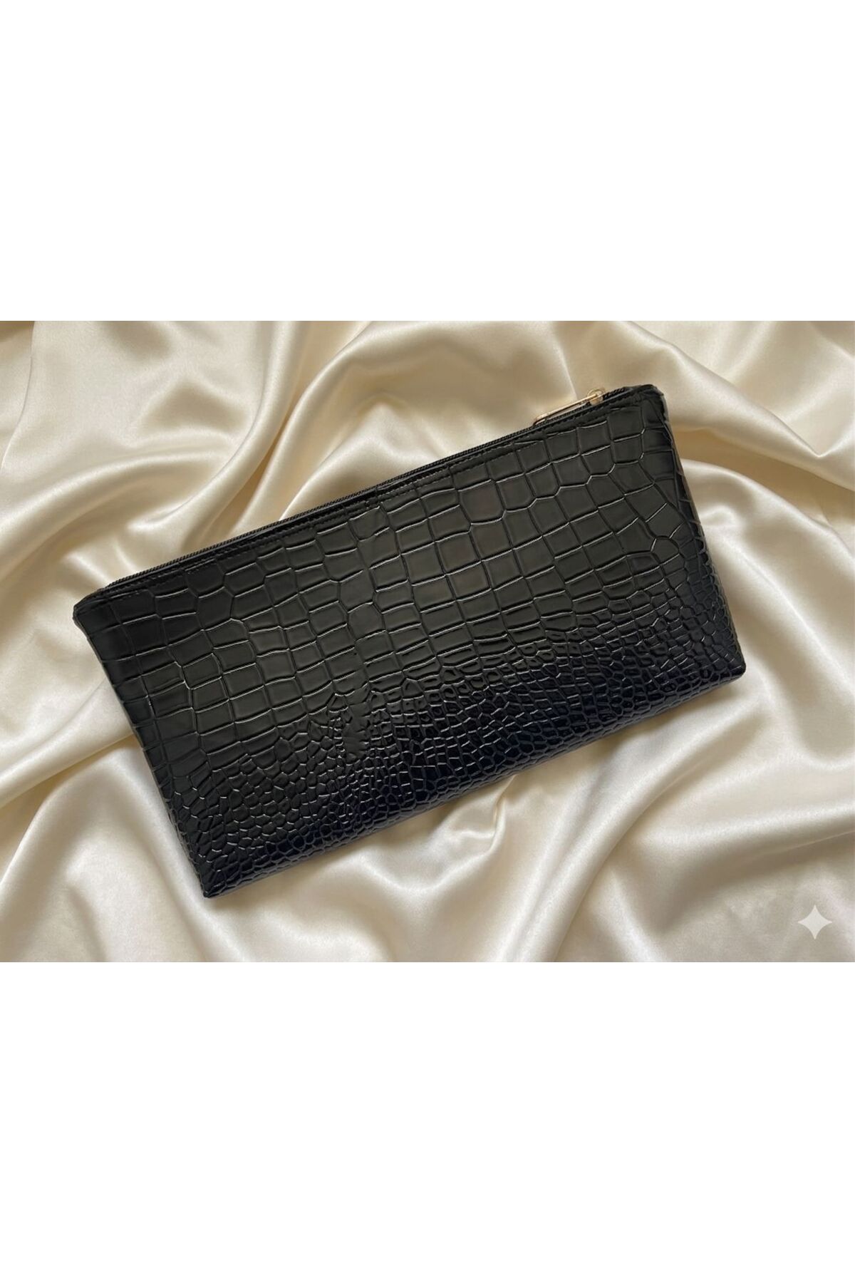 VELORİA BAG & SCARF Veloria Siyah Kadın Portföy El Çantası - Rugan ve deri Şık Gece Çantası - Clutch görsel 3