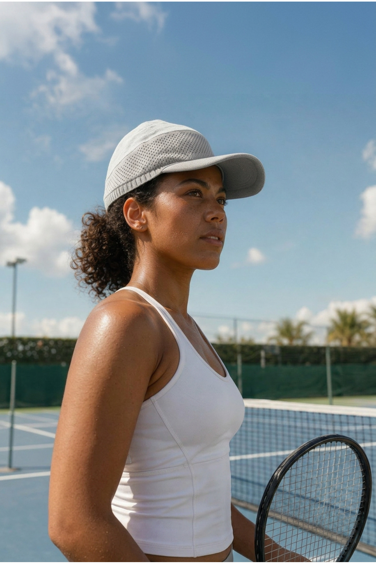 OnMyHead Unisex Spor Fileli Merserize Tenis Şapkası Yazlık Gri görsel 3