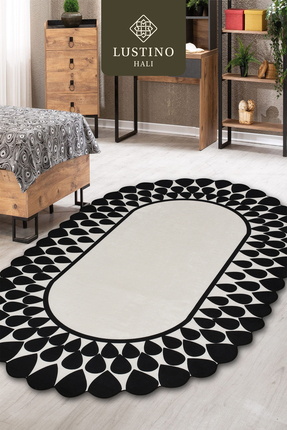 Lustino Halı Yıkanabilir Halı Kaymaz Taban Oval Leke Tutmaz Salon Halısı Mutf...