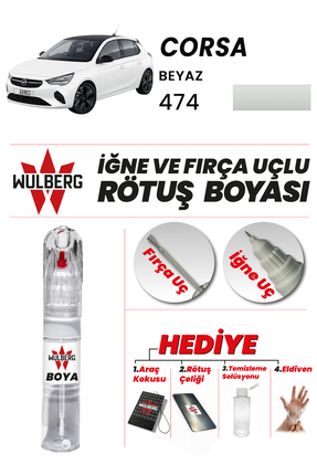 Wulberg Opel Corsa Beyaz 474 Rötuş Boya 25 ml İğne & Fırça Uçlu Kalıcı Çizik ...