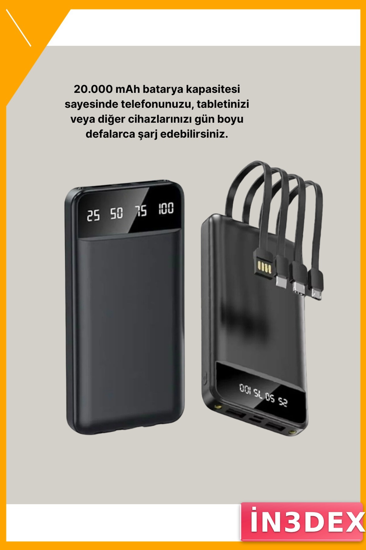 20.000 mAh Hızlı Şarj Powerbank 4 Çıkışlı Taşınabilir