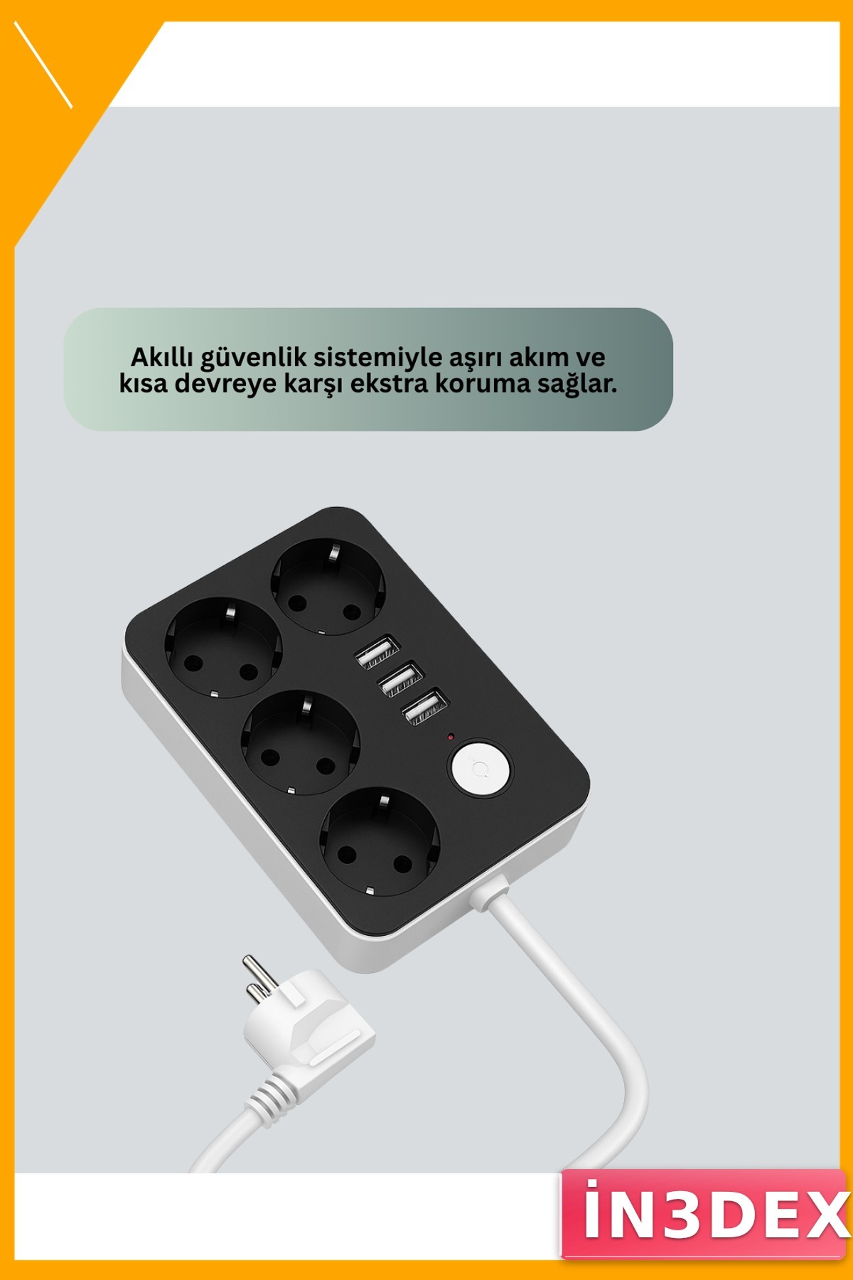 3 USB Portlu 4'lü Priz 7 Cihaz Aynı Anda Şarj 4.1A