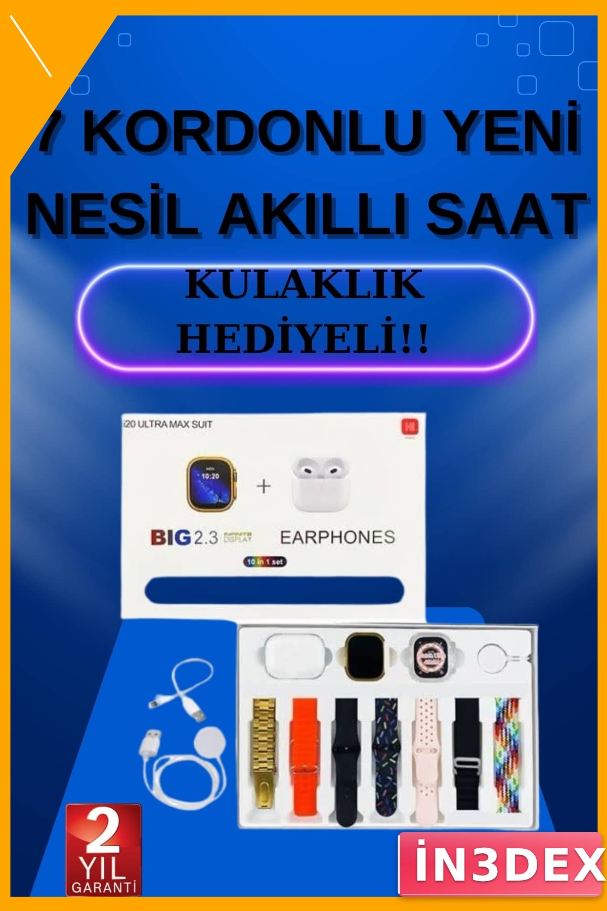 Akıllı Saat Nabız Ölçer Uyku Takibi 7 Kordonlu Kulaklık Hediyeli