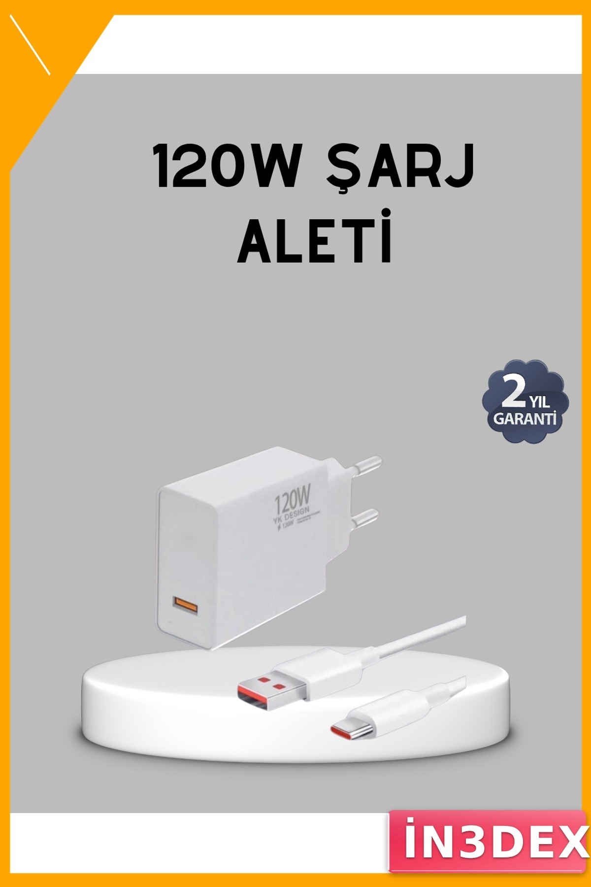 120W Süper Hızlı Şarj Adaptörü Type-C Kablo Dahil Voltaj Korumalı