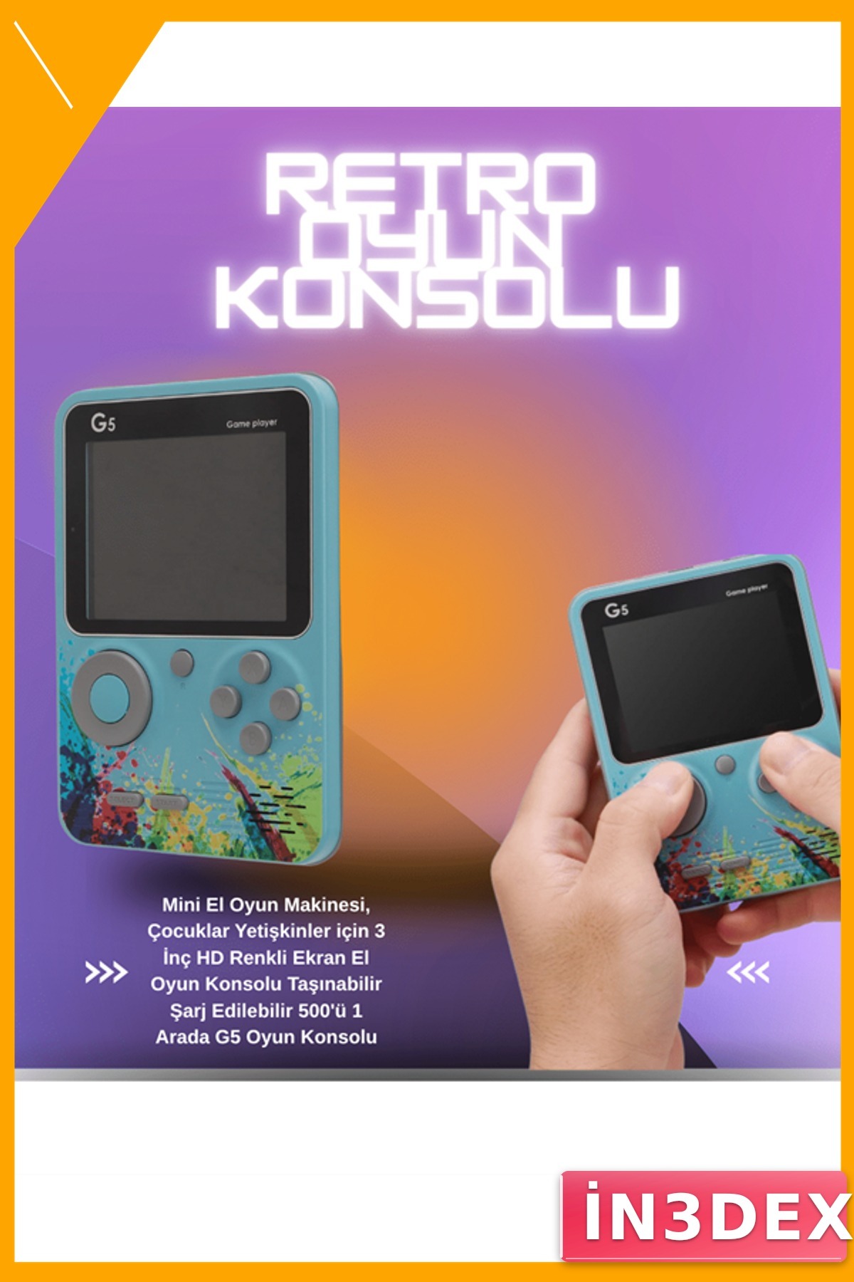Taşınabilir El Konsolu 3 İnç LCD Ekran Dahili Oyunlu USB Şarjlı