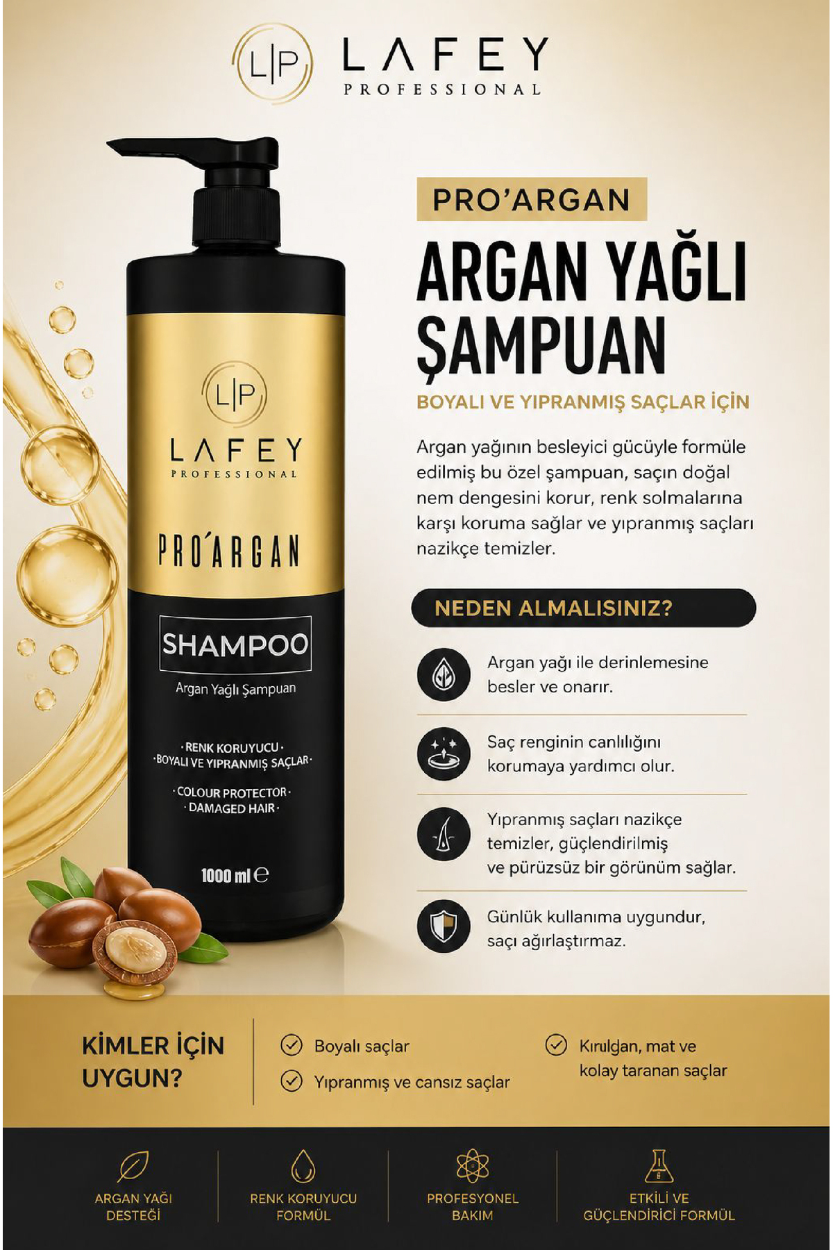 PROARGAN Argan Yağlı Besleyici & Parlaklık Veren Etkili Saç Şampuanı 1000 ml + Maske 500 ml — PARG04741995 — تصویر 3 از 5