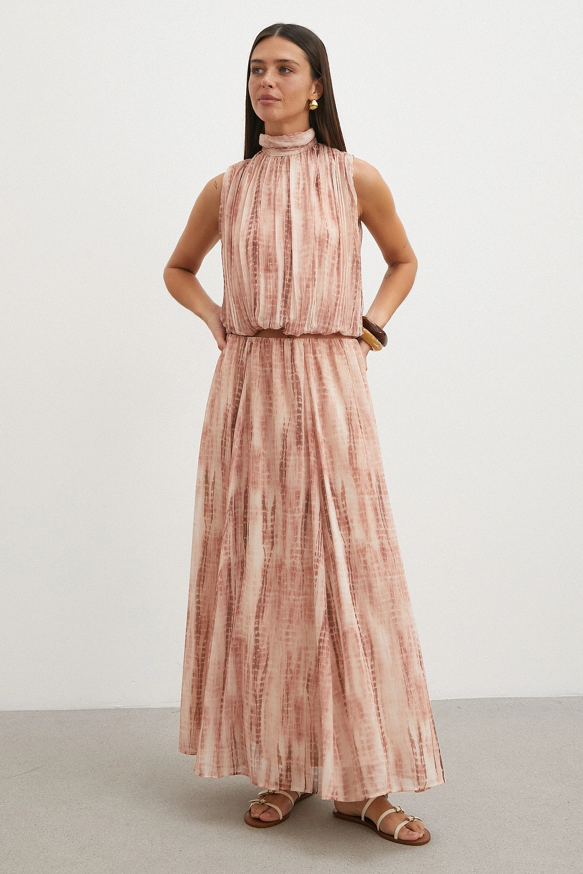 UTERPE Nude Tonlu Batik Maxi Etek görsel 3
