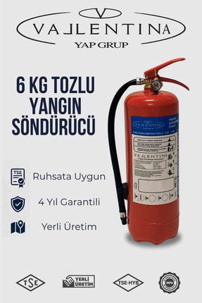 VALLENTİNA 6 Kg Kuru Kimyevi Tozlu Yangın Söndürme Tüpü TSE-HYB/CE BELGELİ 4 ...