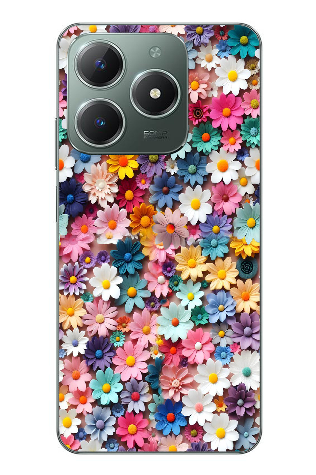 Realme C61 Compatible Pastel Flowers Printed Silicone Case