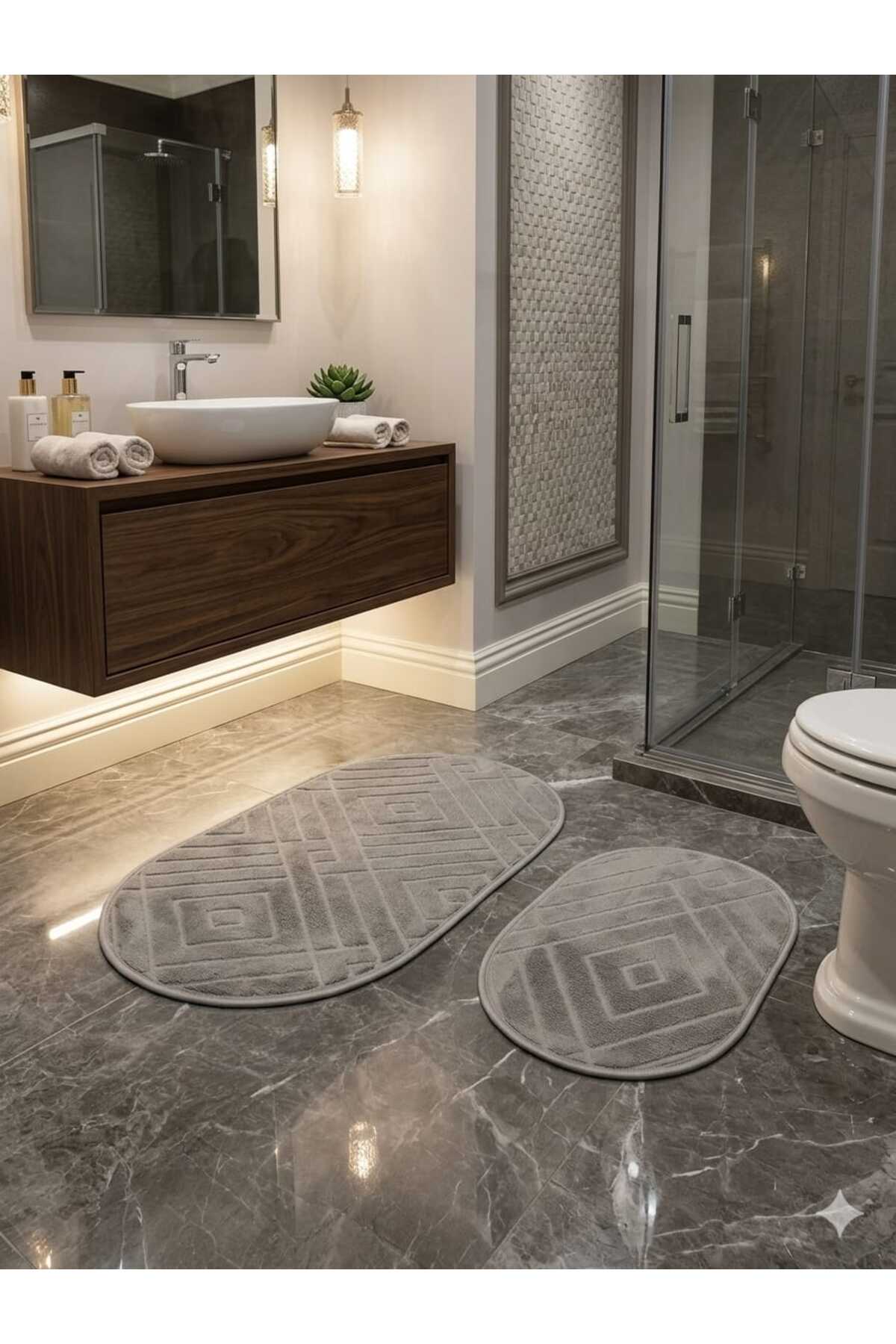 Washable Fringed Non-Slip Dot Base Soft Pattern Bath Mat 2-Piece Set 60x100 and 40x60cm
