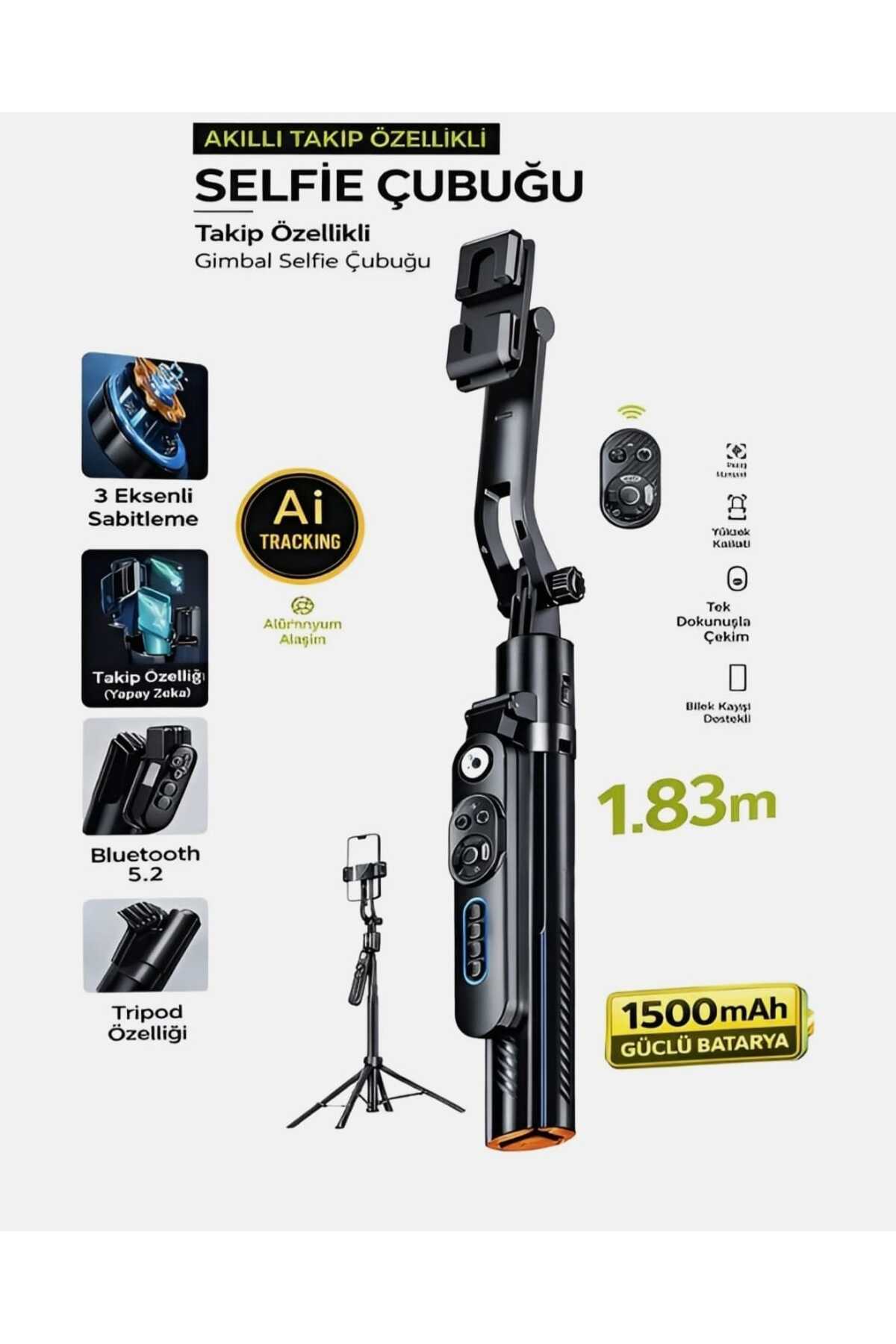 183 cm Tripod Carrying Case with Artificial Intelligence Motion Tracking and Bluetooth Control Selfie Stick