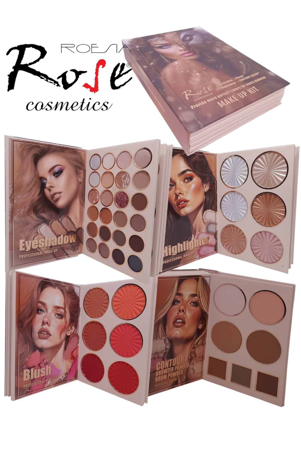 Göz Farı Highlighter Allık Kontür Pudra Bronzer İçeren Kitap Model 43 'lü Makyaj Kiti — ZRD113405