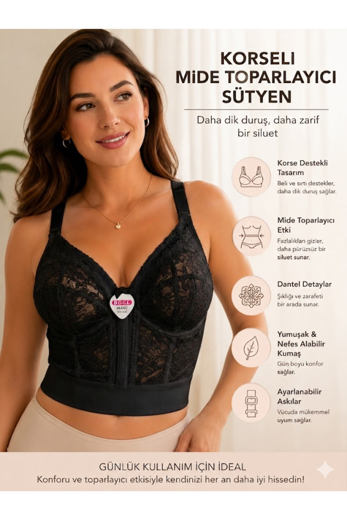 D.O.G.L. Korseli Mide Toparlayıcı Büyük Beden Sütyen
