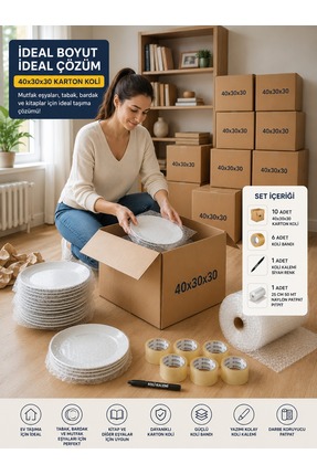 Bilenler Taşınma Seti: 10 Adet 40x30x30 Karton Koli - 6 adet Bant - 1 Koli Ka...