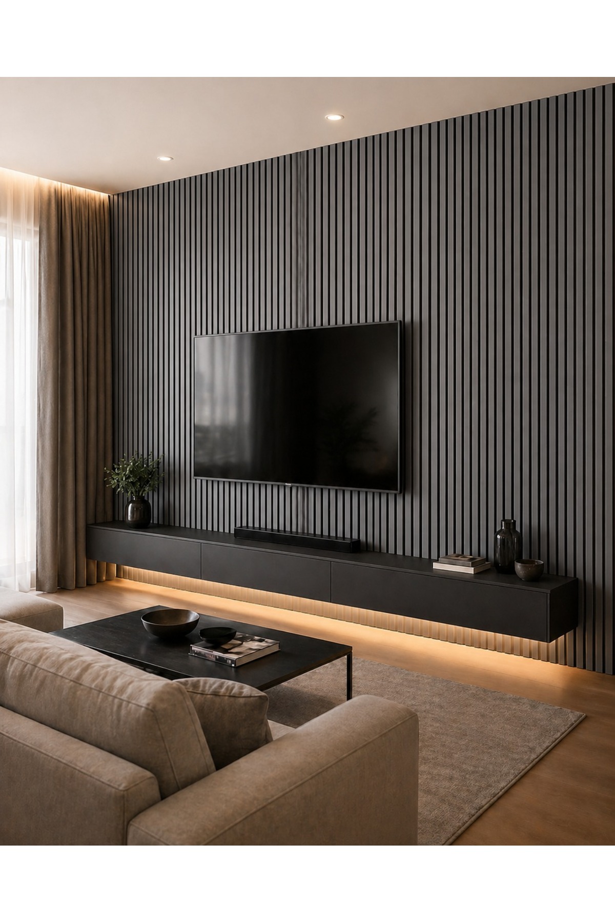 Yapı Muğla Antrasit Akustik Duvar Paneli 60x280 cm PVC Kaplama