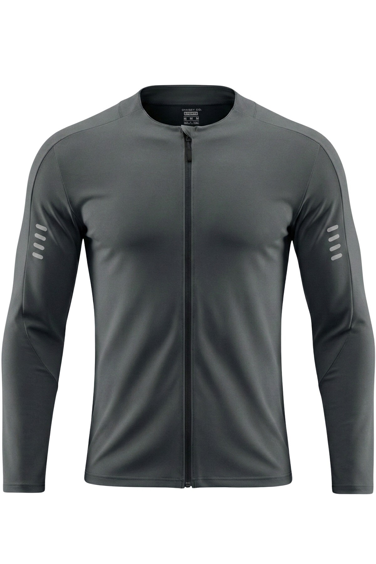GHASSY CO . Erkek Tam Fermuarlı Dalgıç Kumaş Uzun Kollu Slim Fit Esnek Spor Sweatshirt görsel 2
