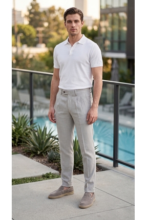 SIENTA Slim Fit Dar Kesim Yan Cep Pileli Duble Paça Kumaş Erkek Pantolon