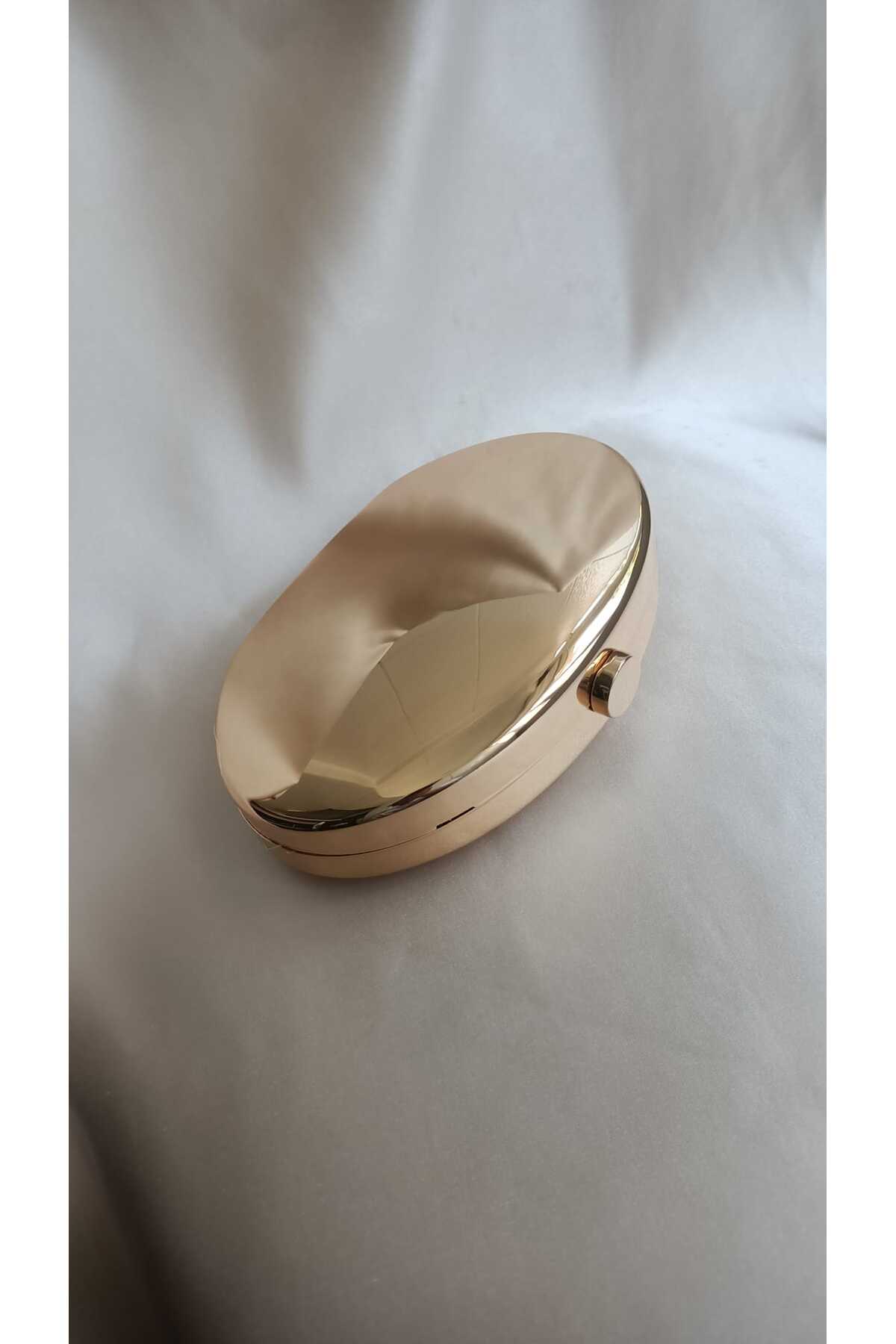 Gül karatekin gk Kadın Gold Metal Oval Formlu Özel Tasarım Ekstra Zincir askılı Özel gün Portföy Clutch Çanta görsel 7