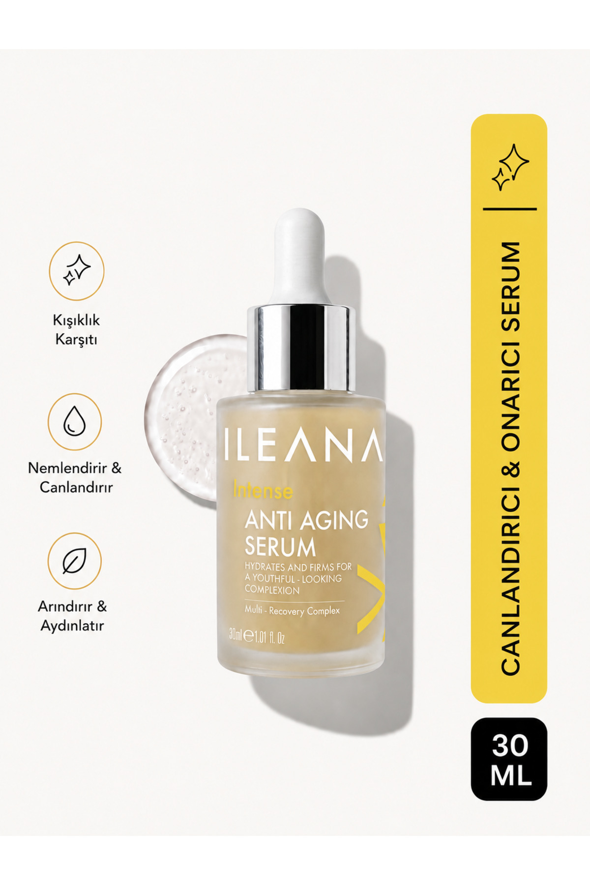 ileana cosmetics Peptit & Antioksidan İçeren Yaşlanma Karşıtı, Aydınlatıcı ve Nem Dengeleyici Yüz Serumu 30 ml — ILN_SRM_AGE_5