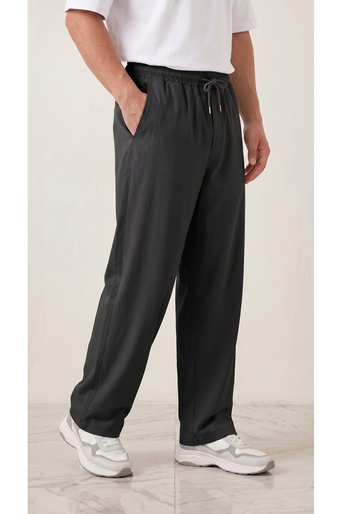 zazzia Erkek Siyah Paraşüt Kumaş Baggy Oversize Bol Kesim Eşofman Altı görsel 8