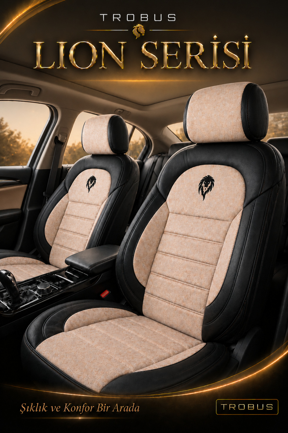 Mercedes C200d 2001-2005 Uyumlu Lion Serisi 2+1 Ticari Tay Tüyü Bej Koltuk Kılıfı — alternatif görsel