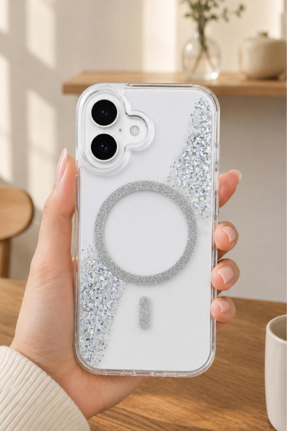 luxury Hard Silicone Case with Glitter Crystal Glitter Wireless Wireless Charging Support for iPhone 17 Compatible