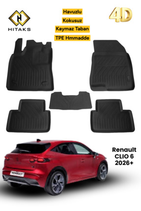 Hitaks Renault Clio 6 Paspas 2026 ve Sonrası Uyumlu Havuzlu 4D Oto Paspas