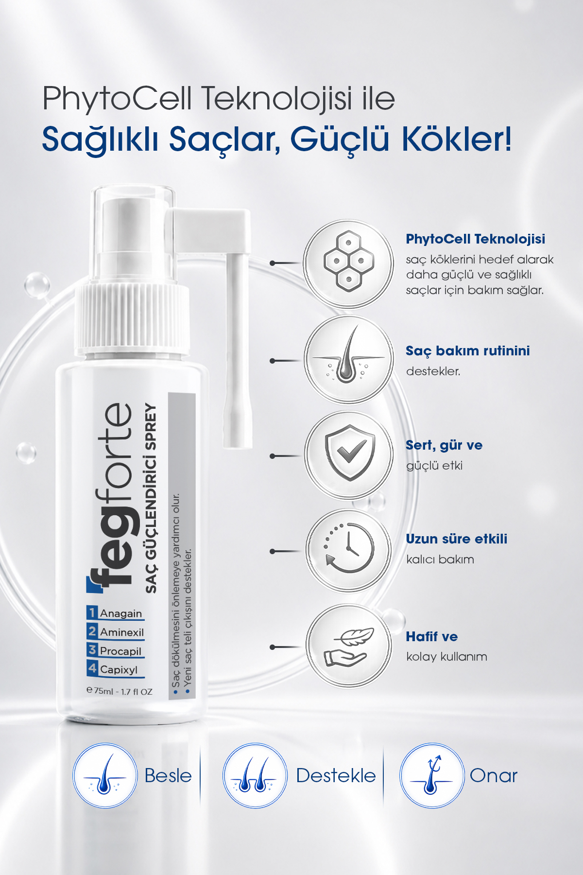 Feg Forte Saç Çıkarıcı ve Güçlendirici Sprey Serum - 75 mL — ffsp01 — تصویر 3 از 5