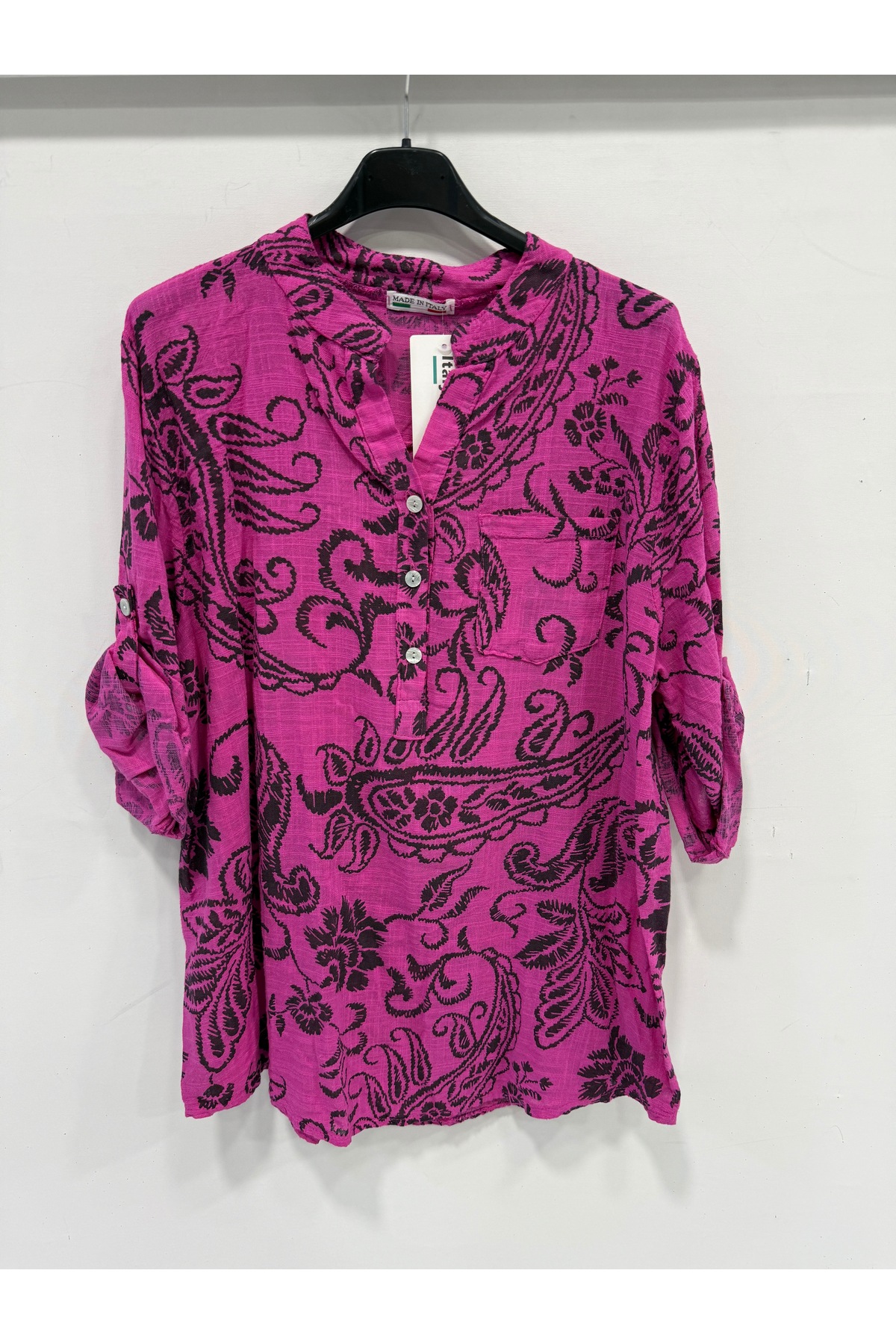 Women's Fuchsia Italian Ethnic Shawl Pattern Judge Collar Folding Poor Sleeve Blouse Size 40 - 44