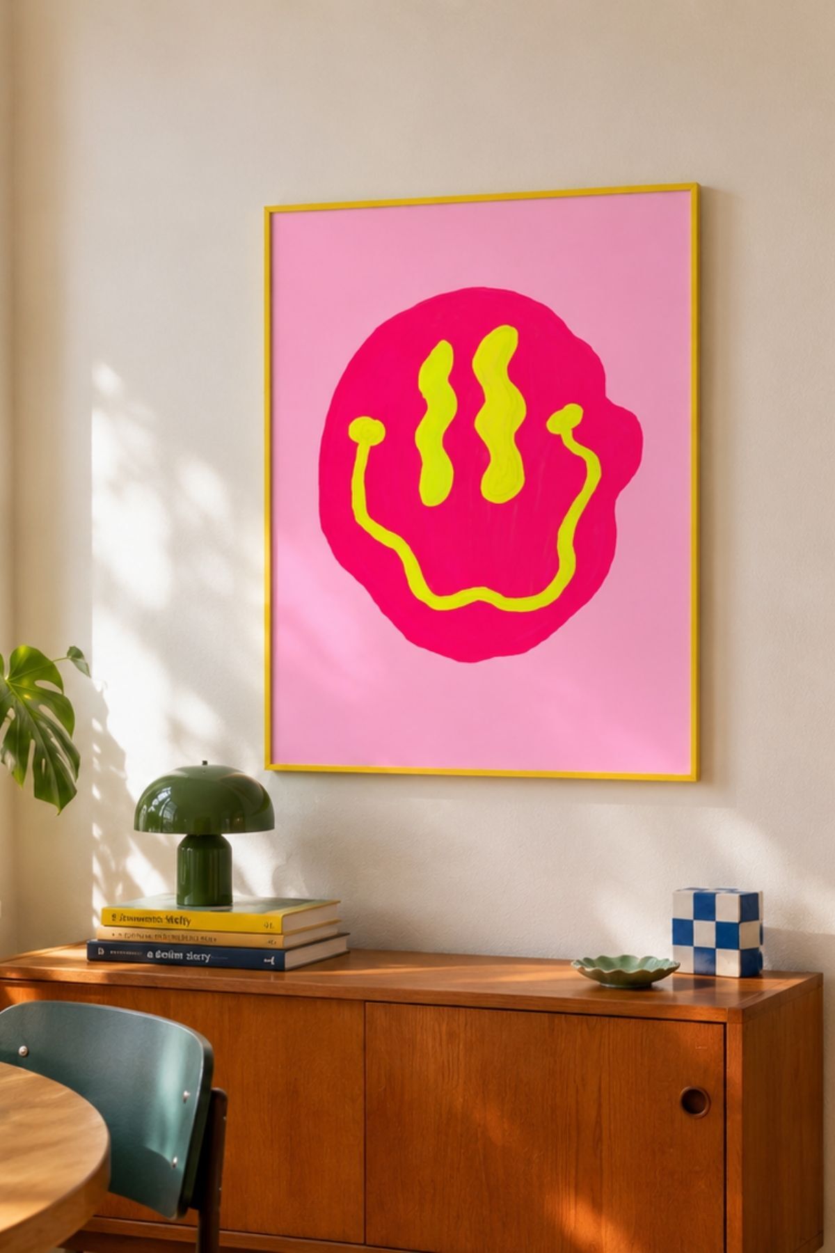 Neon Gülümseme Poster Renkli Minimal İllüstrasyon Duvar Tablosu Çerçevesiz