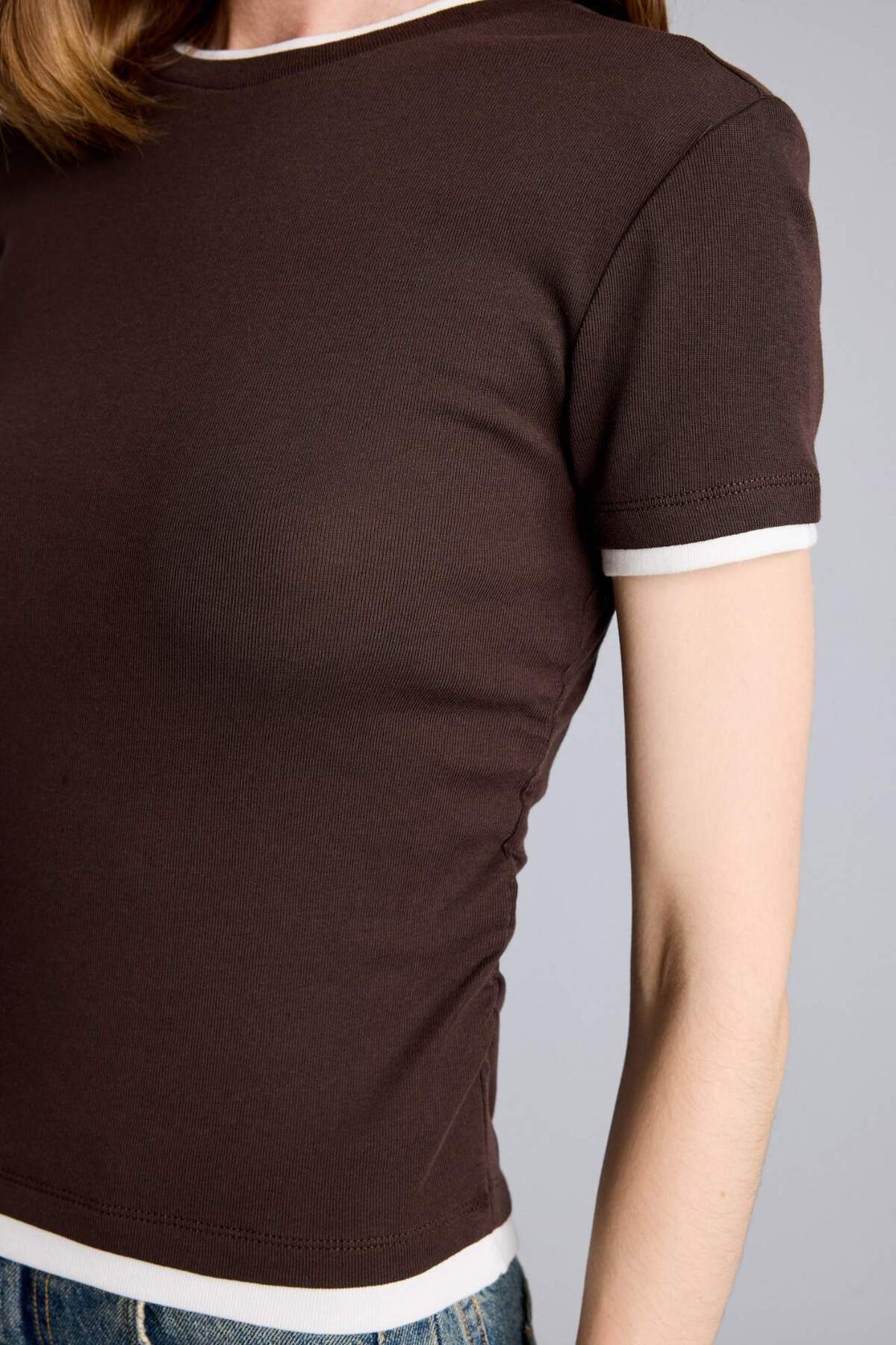 DeFacto %100 Pamuk Slım Fıt Ribana Tişört F3504AX26SP görsel 4