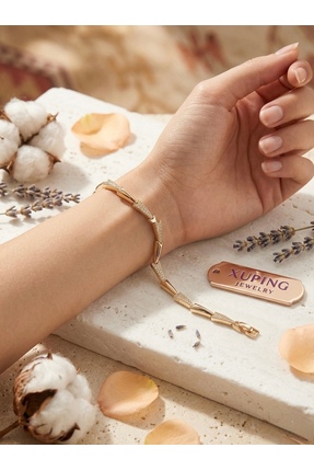 XUPING JEWELRY Xuping Premium 14K Altın Kaplama Taşlı Mekik ve Trok Detaylı V...
