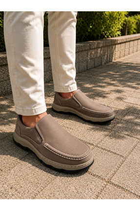 viderri Kum Renk İç Dış %100 Hakiki Nubuk Deri Slip-On Bağcıksız Ortopedik Ha...