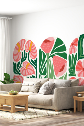 SDİGİTAL Decovilla Kemer Görünümlü 3'lü Duvar Sticker Seti - Bohem Çiçek Dese...