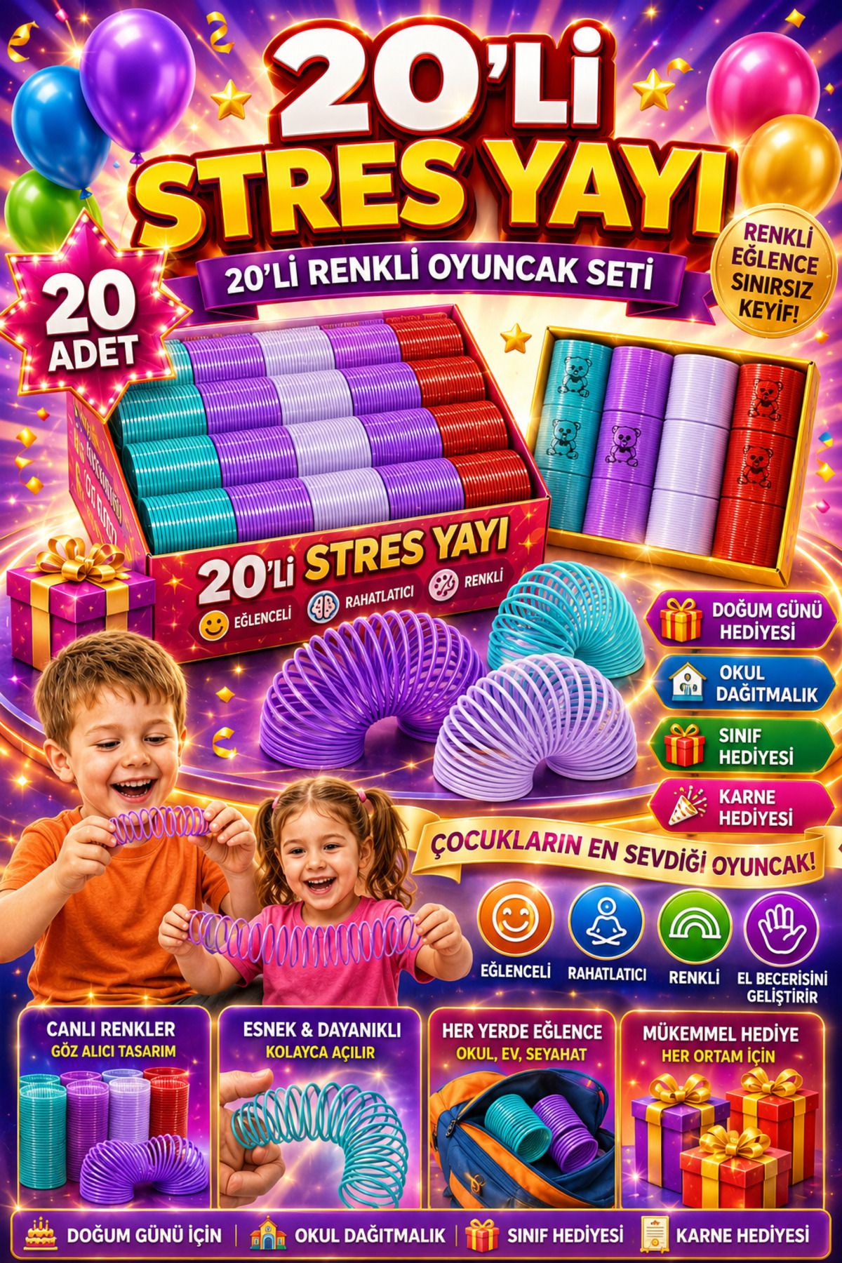 tky　15本セット KAR TANESİ 20'li Stres Yayı Renkli Oyuncak Seti Okul Dağıtmalık