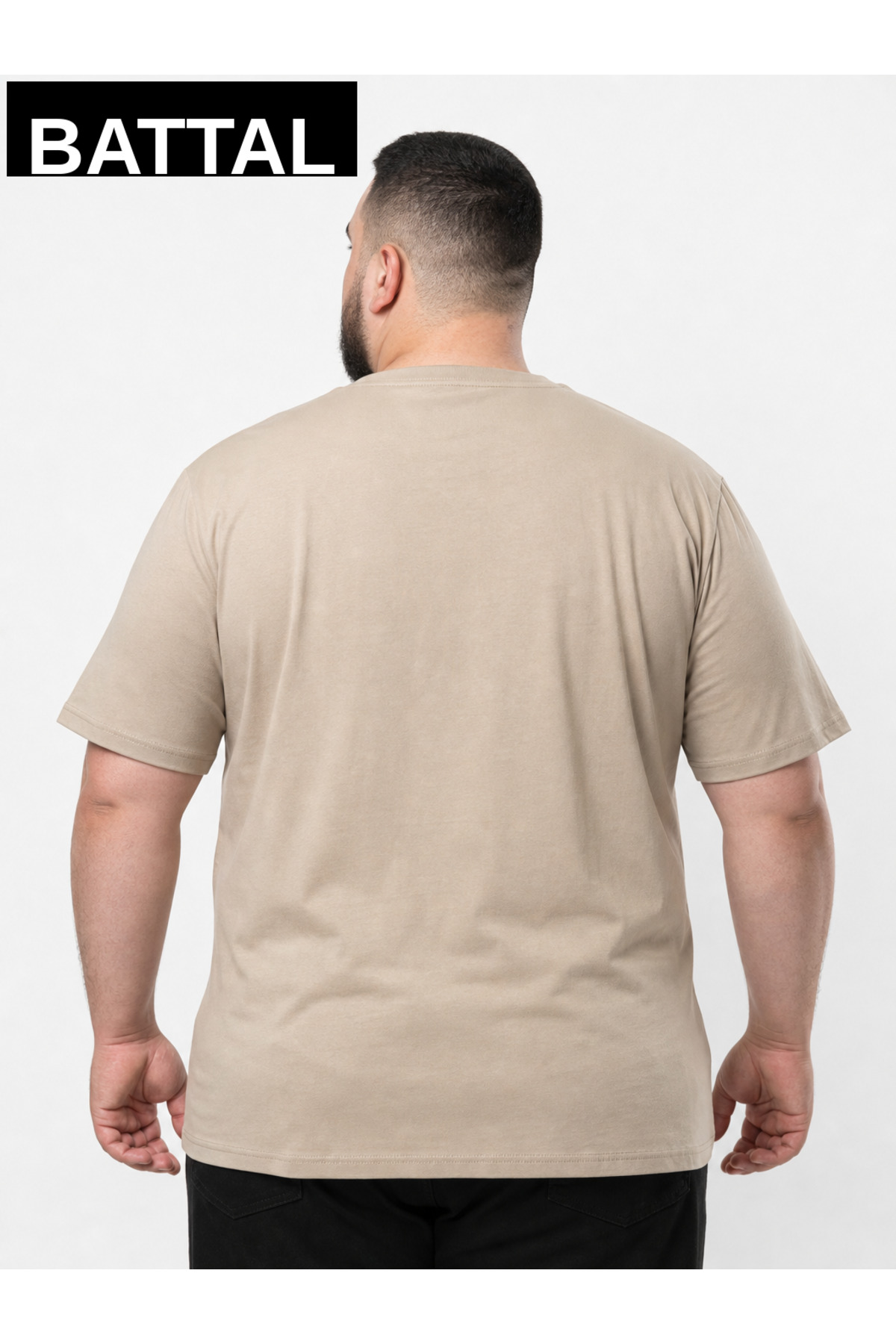 brz braazi Bej Erkek Büyük Beden Pamuklu Likralı Bisiklet Yaka T-Shirt görsel 2