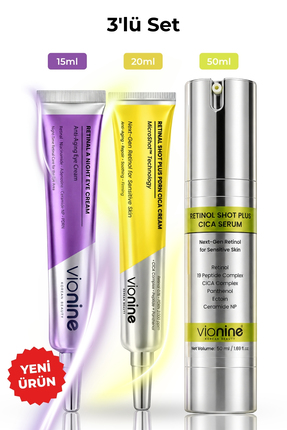 Vio nine Vionine Gece Bakım Seti 3'lü | Retinol Serum + Retinal Krem + Göz Kremi