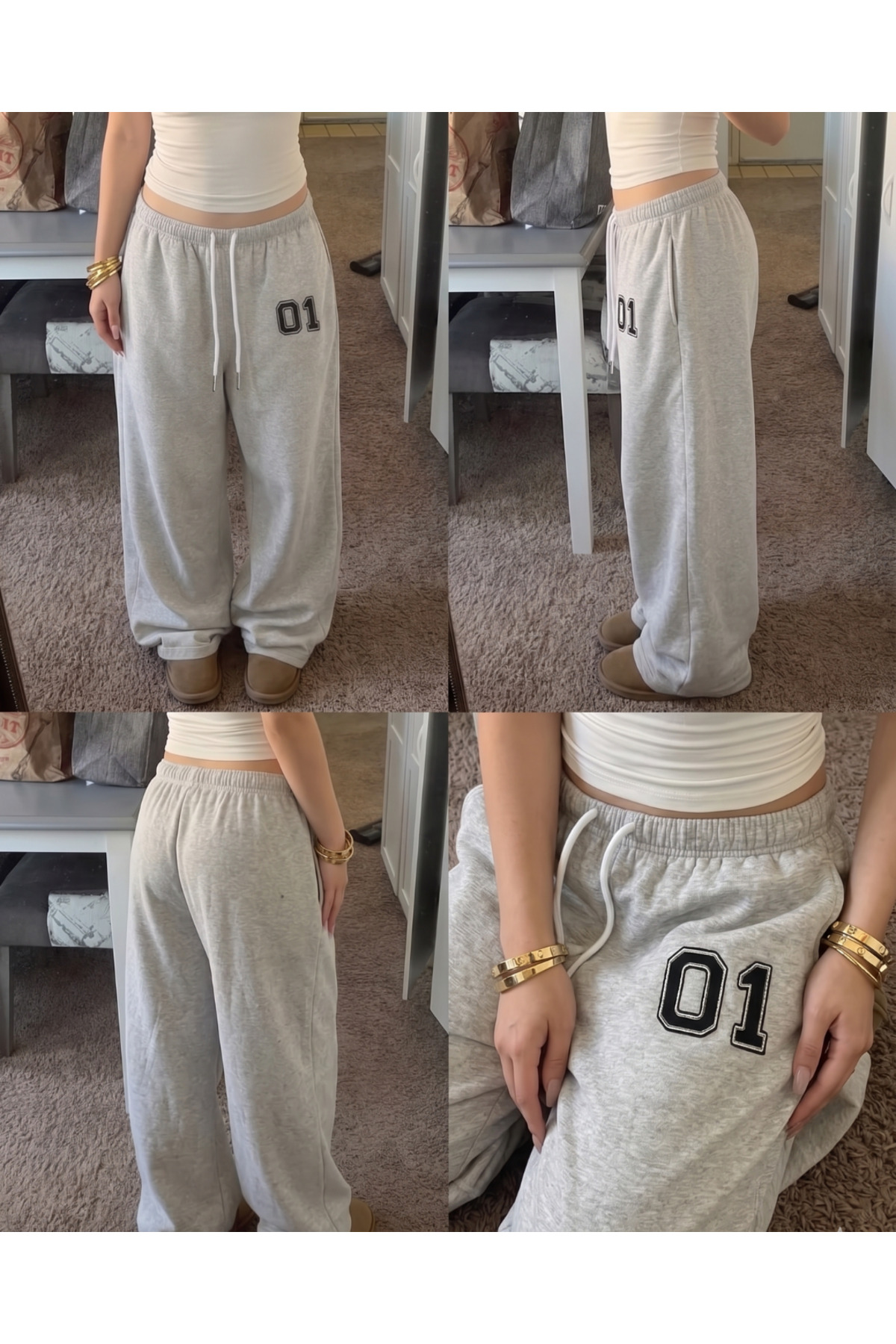 Toum 01 Number Baskılı Oversize Baggy Eşofman Altı görsel 2