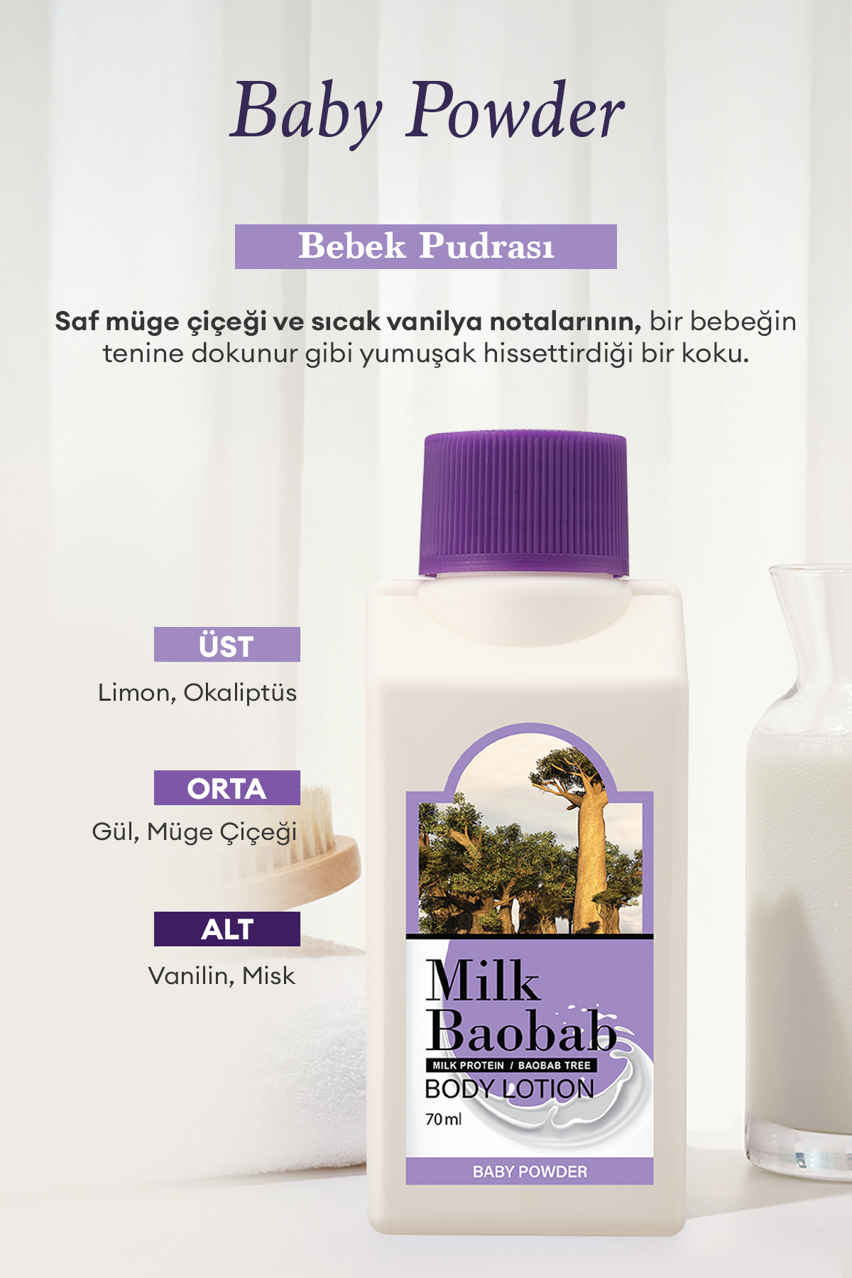 Pantenol İçeren Nemlendirici Vücut Losyonu Original Body Lotion (Baby Powder) 70ml — 9422 — تصویر 6 از 7