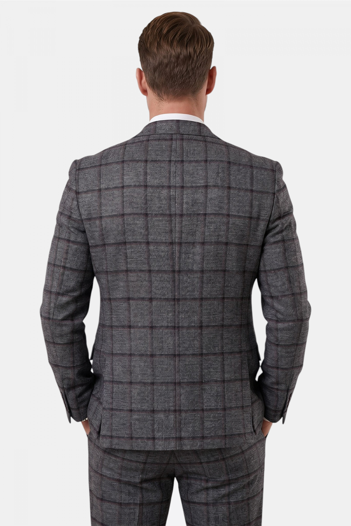 Antrasit Kare Desenli Slim Fit Erkek Takım Elbise – Çift Düğme Çift Yırtmaç 2’li Takım 2601812 — رنگارنگ OWEEY2601812 — تصویر 6 از 6