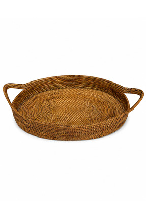 ipekbambuhome El Örgüsü Rattan Oval Kulplu Sunum Tepsisi 40x30 cm – Dekoratif...