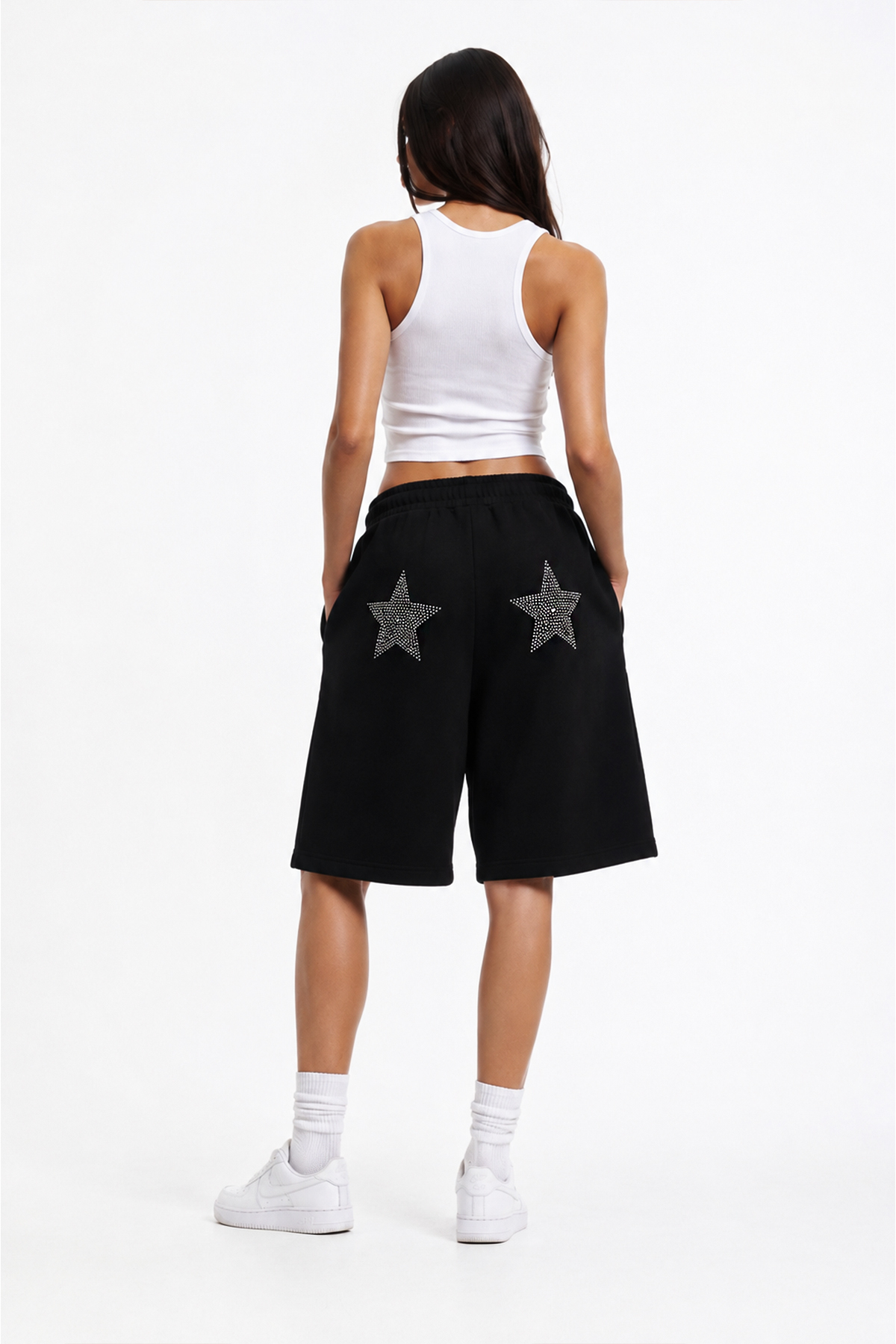Women's Baggy Star Rhinestone Star Stone Printed Shorts