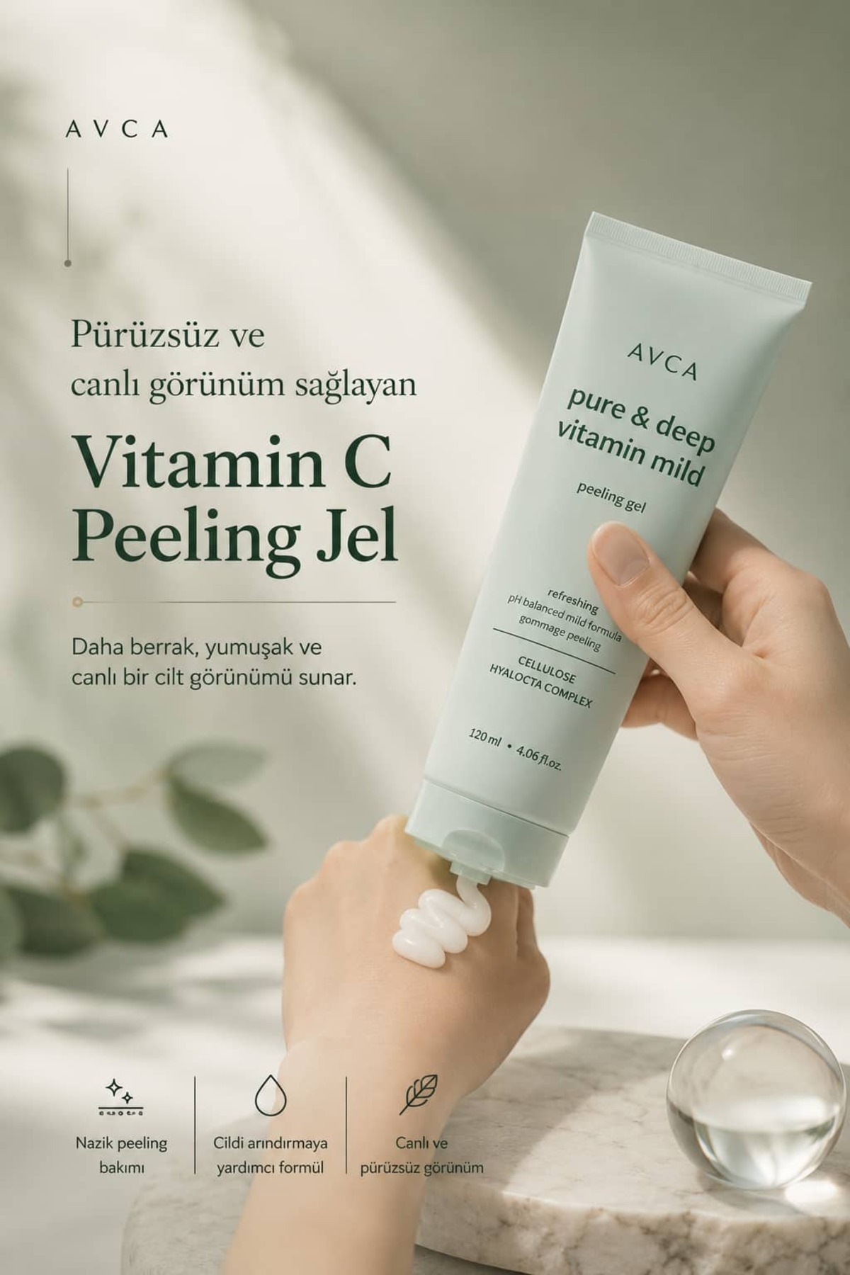 Hassas Ciltler İçin Arındırıcı Peeling Jel 120 ml - Ölü Deri Görünümüne Karşı Nazik Yüz Peelingi — AVC-PEEL-VIT-120 — تصویر 5 از 8