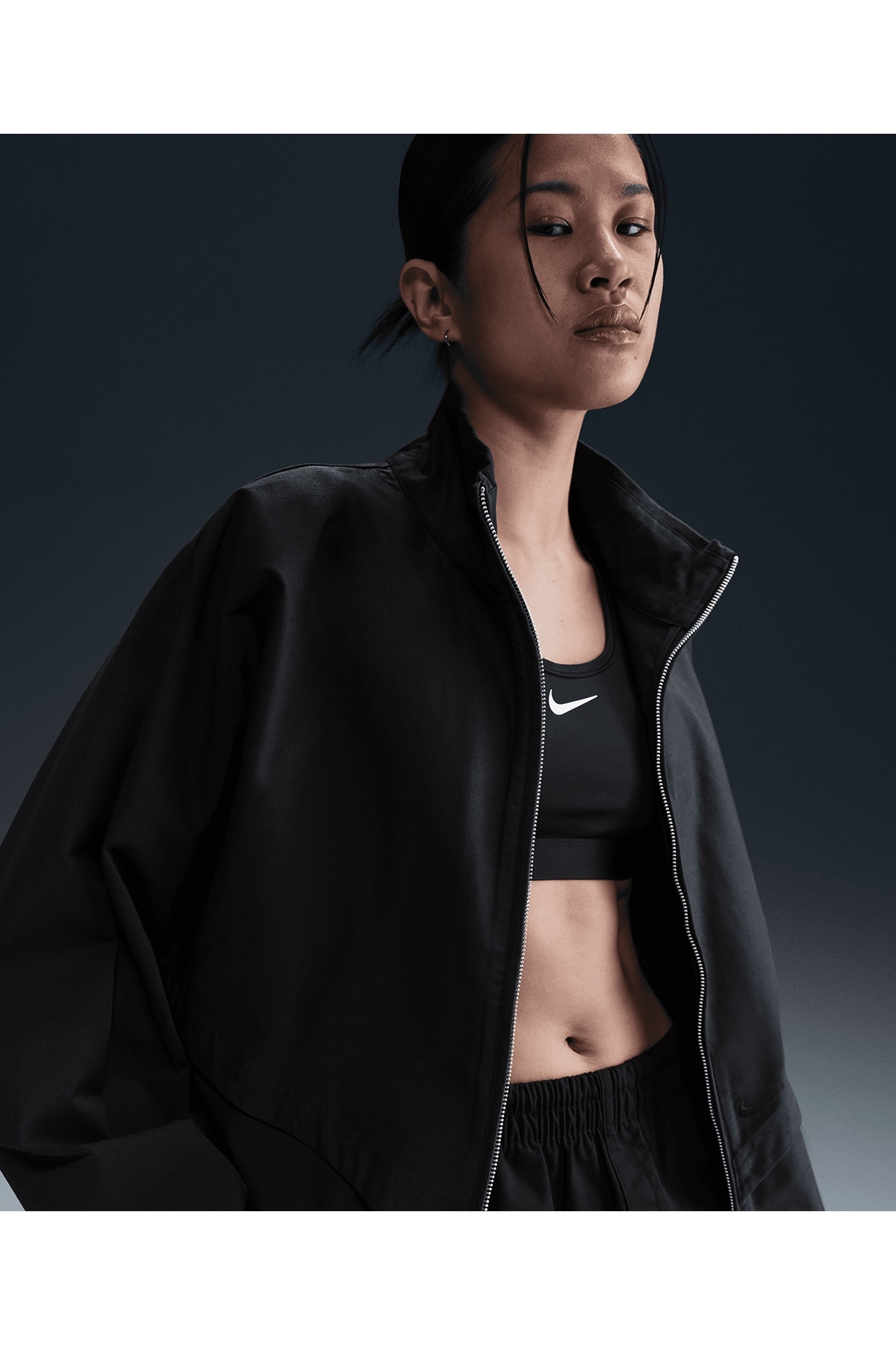 Nike Sportswear Collection Kadın Siyah Oversized Windrunner Twill Ceket | HJ0314-010 görsel 5