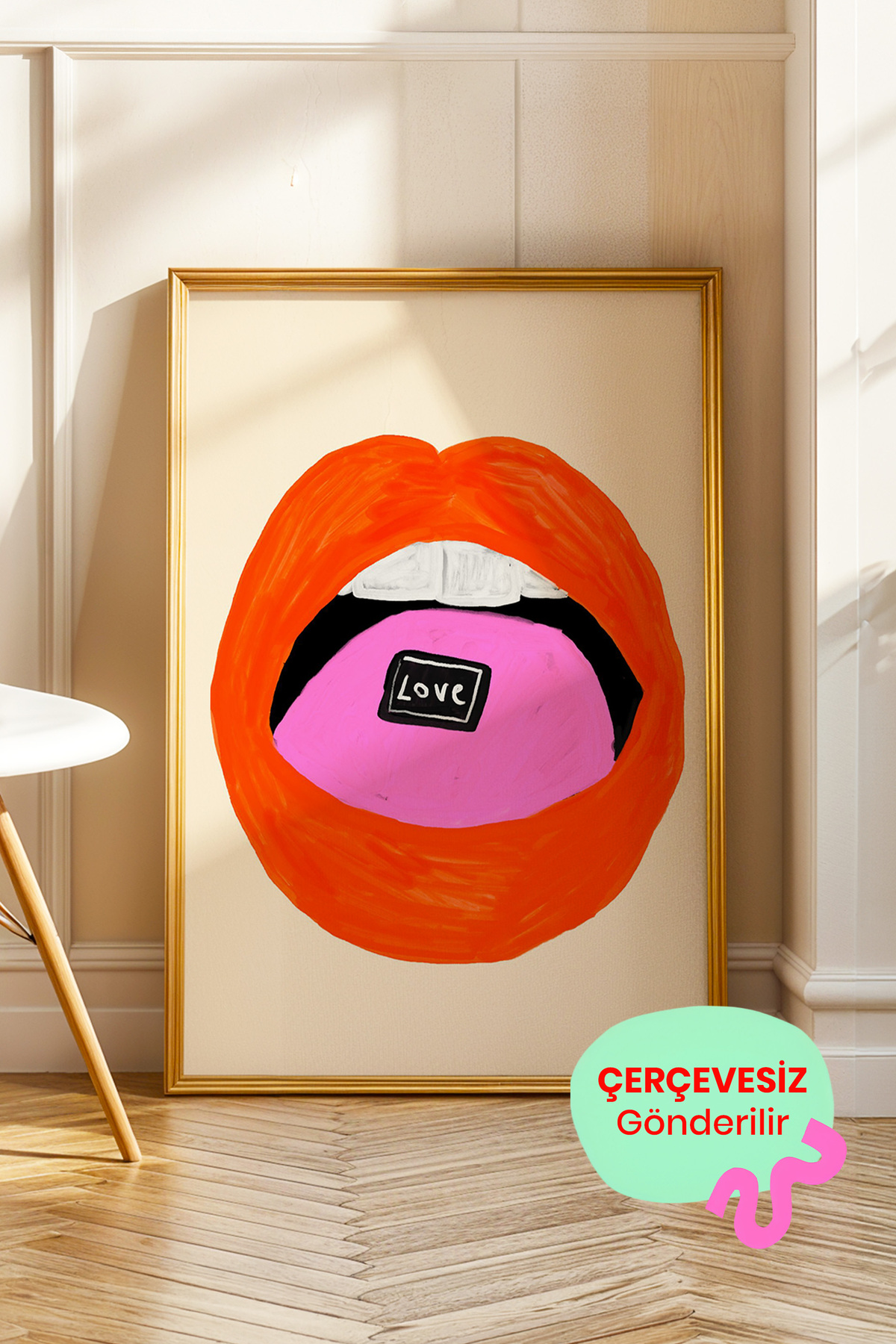 Dudak ve Aşk Temalı Poster, Pop Art İllüstrasyon Çerçevesiz