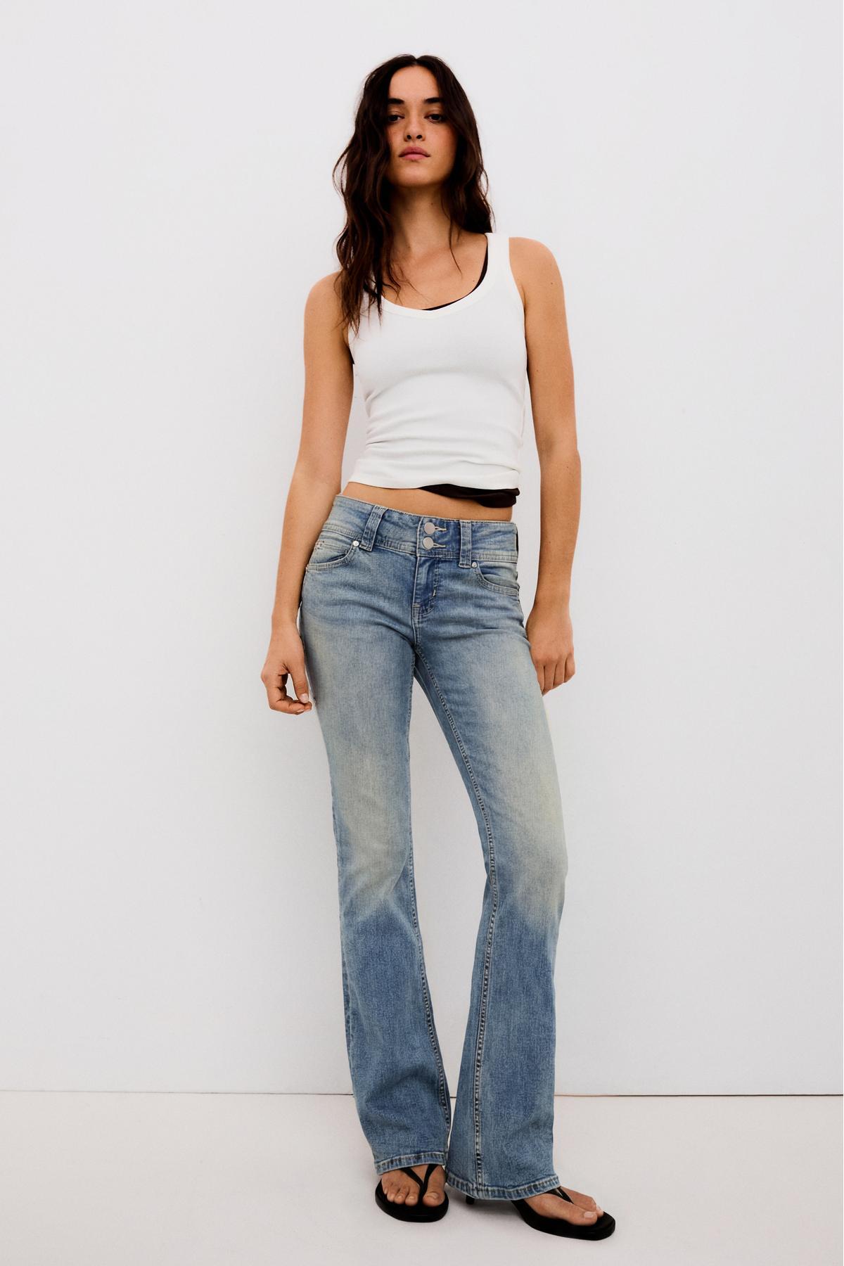Düşük bel kapaklı bootcut jean
