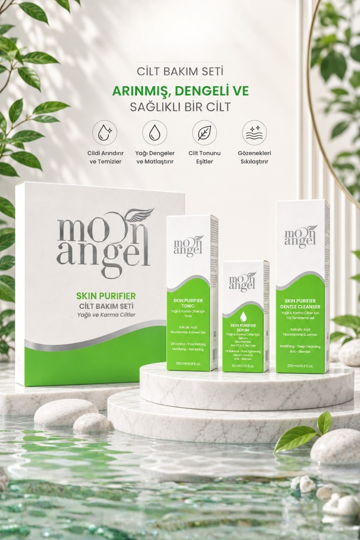 Skin Purifier 3`lü Cilt Bakım Seti Yağlı ve Karma Ciltler İçin Temizleyici Jel Tonik ve Serum Seti — görsel 1